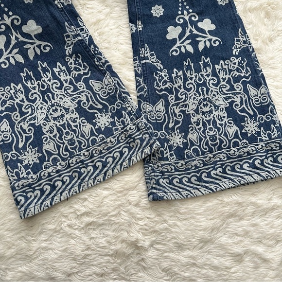 Free People We The Free Pants Journey Flare Jeans Belted Printed Retro Blue 27 - Picture 8 of 12